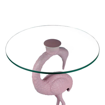 Blanche 25" Classic Mid-Century Glass Top Flamingo End Table